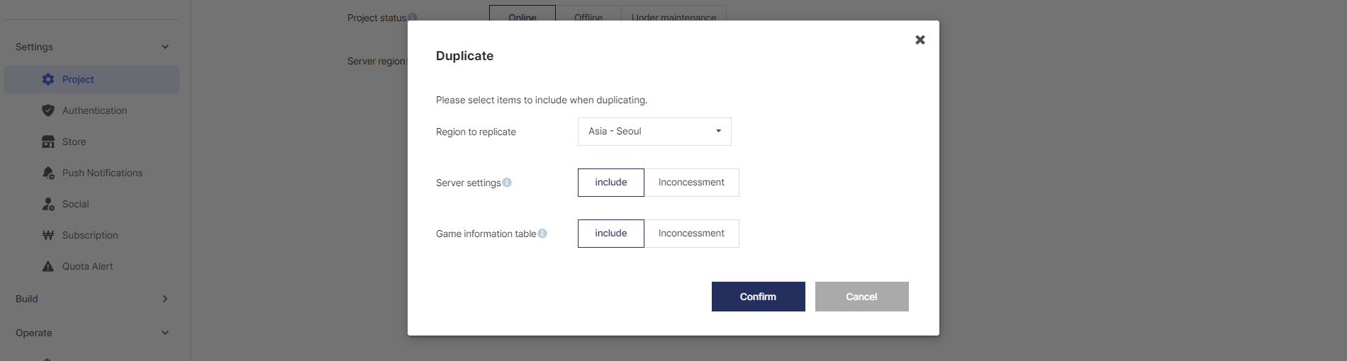 Project Duplication Modal